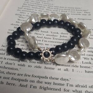 Faux MOP Bracelet with Sun Diamonds and Black Beaded Bracelet